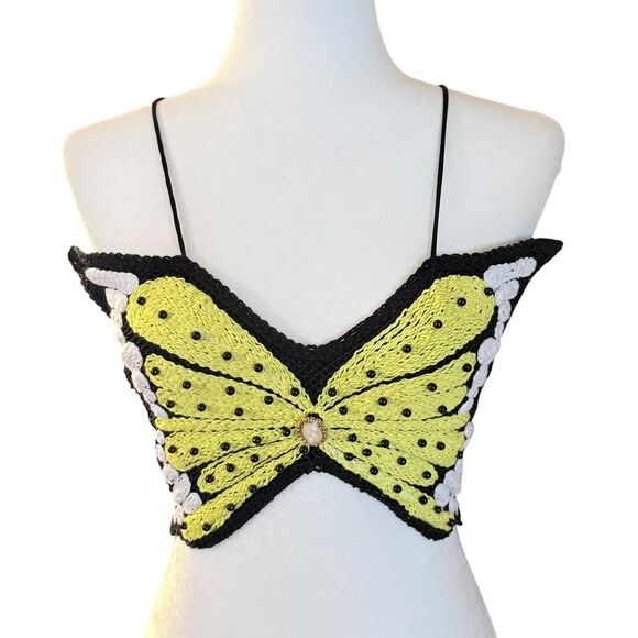 Yellow and black butterfly crop top - Picture 1 of 7